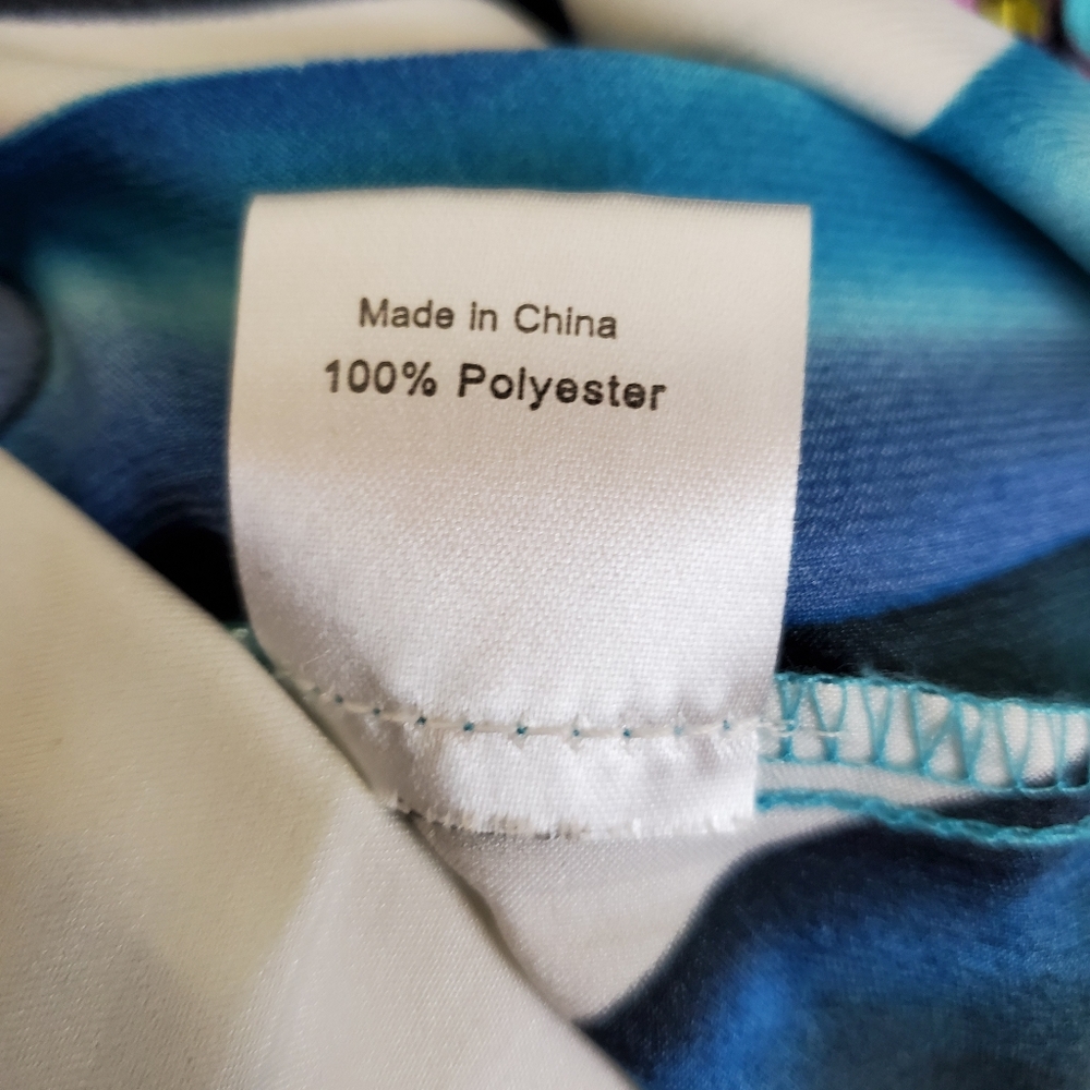 Unbranded Artsy Blue, Green & White Print Cap Sleeve Top M - Picture 7 of 7